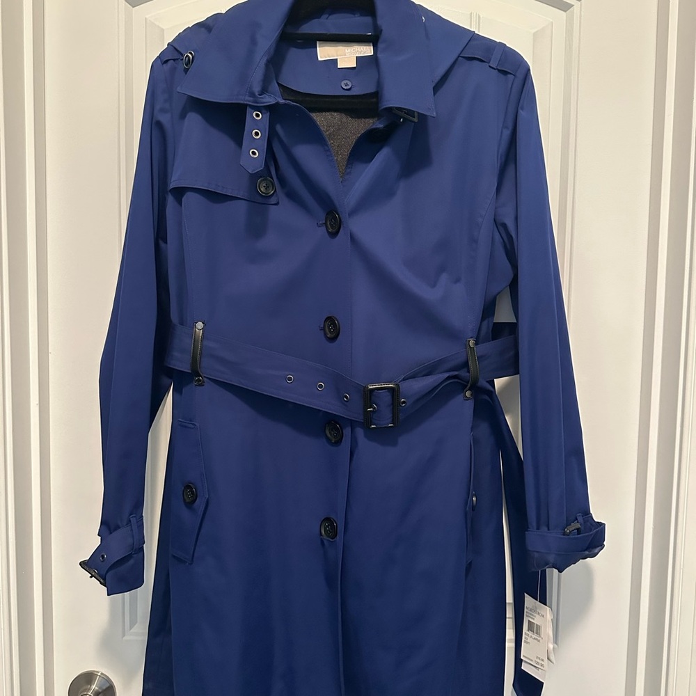 Michael Kors Blue Trench Coat with Belt and Adjustable Cuffs Sz XL